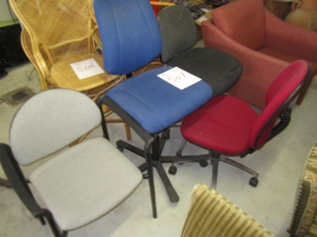 Lænestol med stofbetræk, 3 kontorstole, ass., besøgsstol