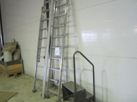 2 x ladder in aluminum, Silkeborg staircase factory, 5 meters, staircase and wheels, one straightedge