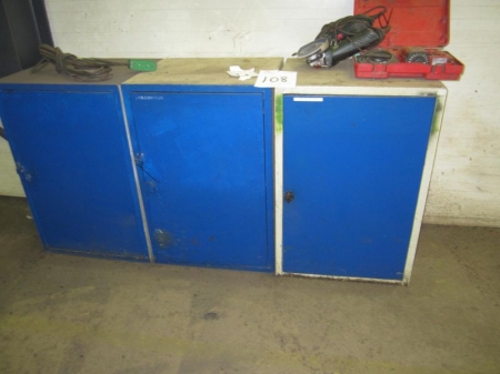 3 x steel cabinet with 1 door, impact drill Hilti TE125, angle grinder Metabo, handheld router Metabo