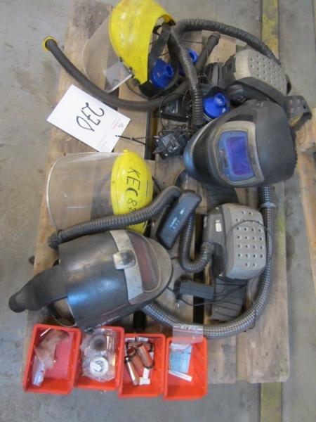Pallet with 2 sets of welding helmets with fresh air, incl. Chargers batteries, etc., Speedglas 3M