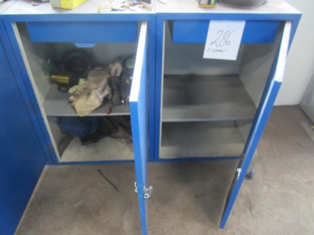 2 x steel cabinet with drawer and 1 door and various content
