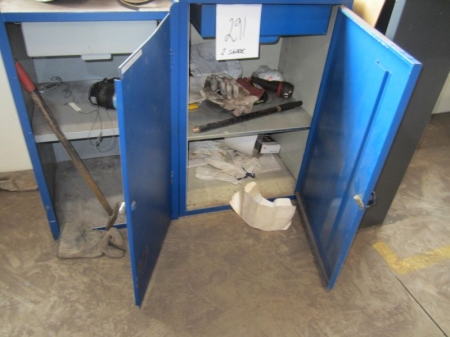 2 x steel cabinet with 1 door, drawer and content