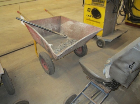 2-wheel wheelbarrow, work chair and wrench