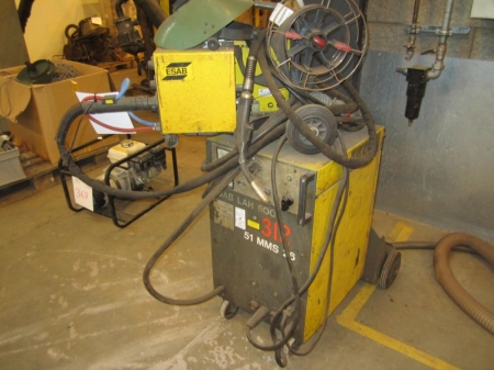Welding rectifier, Esab LAH 500, S / N 721 00 917, with wire feeder and welding hose
