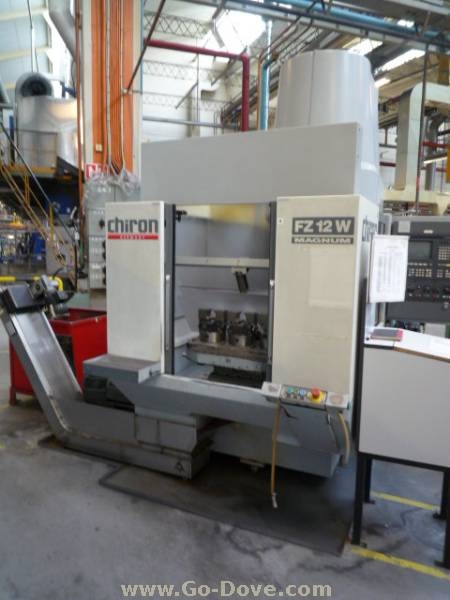 Chiron FZ12W Magnum CNC Twin Pallet Vertical Machining Centre. Siemens 840 CNC Control, Traverses (XYZ) 550 x 300 x 425mm, Spindle Speeds to 10,500RPM, Spindle Taper 40 ISO, 20 Position Toolchanger. YOM: 1998