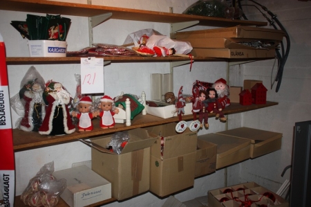 4 shelves, as labeled with contents: Various Christmas decorations