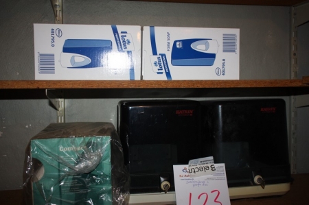 Various dispensers for paper towel and toilet paper + 2 soap dispensers