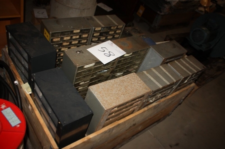 Pallet with various assortment racks, Raaco
