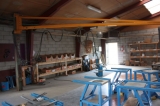 Lifting arm with Randek hydraulic nailing plate press + hydraulic station