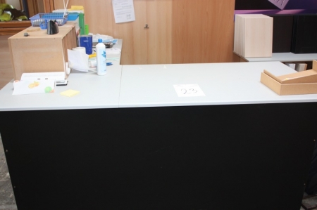 Dispatch desk including rack with cabinet front samples