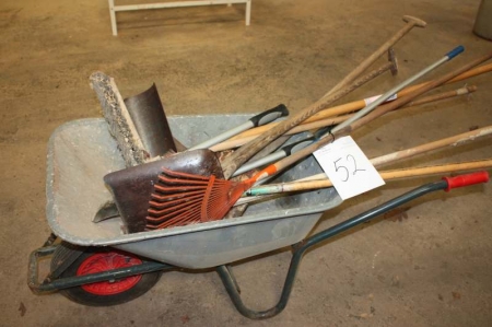 Wheelbarrow with various tools