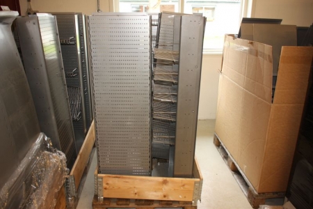 Display Modules on wheels. Wire shelves. about 6 pcs. on a pallet. Dimension about hxbxd: 134 x 40 x 30 cm. Grey. Archive picture