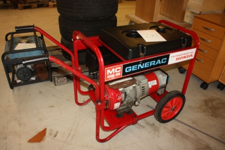 Gasoline Generator, General MC 4500WB with Honda Motor, 9.0 HP. Outlet: 3 x 220 volts. Mounted in a frame on wheels. Tested OK