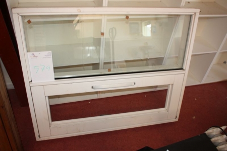 Window section, wood, painted white. Openable base with slit valve. Width = 122.7. Height = 98 cm