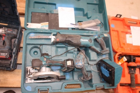 Makita akuhåndværktøj im Koffer: Kreissäge, Bohrmaschine, Säbelsäge. 1 Akku + Ladegeräte