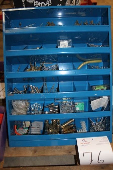 Bolt rack with content: screws, drills, nuts etc.