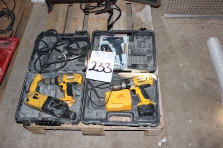 Screwdrivers, 2 pcs. aku, Dewalt, battery and charger + drill + glue gun