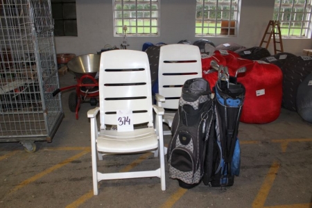 Golftaschen, 2 Stk. + Gartenstühle (Position), weiß, 2 Stück.