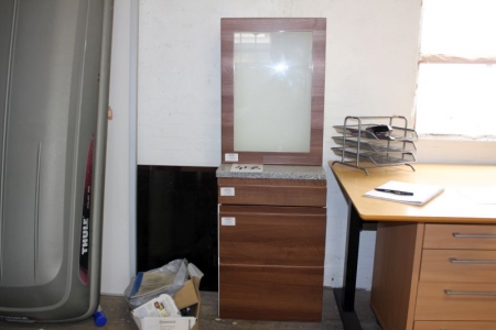 Cabinet with one drawer, Nova + granite slab + wall cupboard w. Glass.