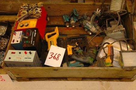 Pallet with wrenches, various power tools and the like. STAND UNKNOWN