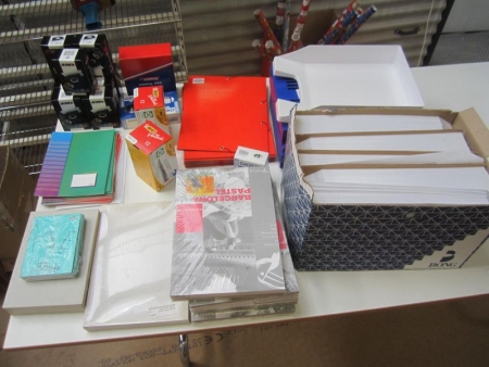School exercise books, A4 envelopes glazed, pastel blocks, wrappers, hulmaskiner, pens and more