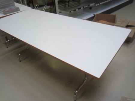Table with foldeben, Rabami, 180x80xh75 cm, white laminate plate and chrome frame (file photo)