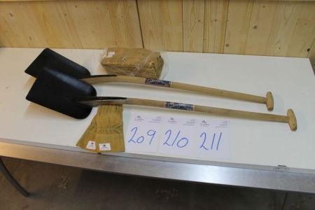 2stk Zink/Lysbro hånddoosere (skovle) + 1pk arbejdshandsker af læder str10     (arkivfoto)