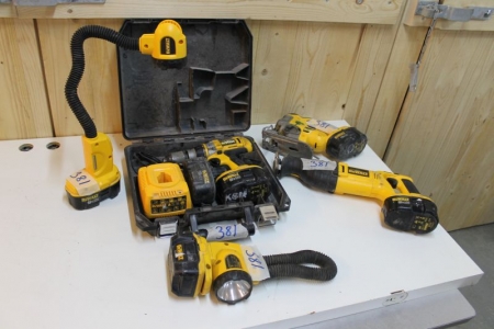 Dewalt 18v drill + jig saw + reciprocating saw + two lights (condition unknown)