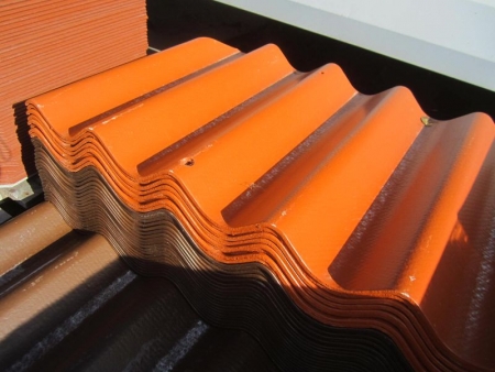 8 Stk Dachbahnen B7 mit hoher / Loch, orange, L = 570 mm