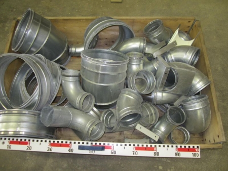 Party elbows, flanges, reducers, and the like on the pallet