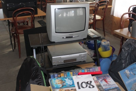 TV + VHS player + miscellaneous VHS movies in box