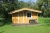 Log cabin with terrace. (2) Furnished with kitchen table with cabinets, bunk bed, sofa, dining table with four chairs. Dimensions: B: 4200 - D 3600 mm - H: 2000 (pages) by 50 cm overhang the sides. Height to tilt 2550 mm, 'Terrace: 1800 x 4200 mm overhang