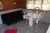 Bjælkehytte med terrasse. (nr.1) Indrettet med køkkenbord med skabe, køjeseng, sovesofa, spisebord med 4 stole. Mål: B: 4200 - D 3600 mm - H: 2000 (i siderne) med 50 cm udhæng i siderne.  Højde til kip 2550 mm, 'Terrasse : 1800 x 4200 mm udhæng på terrass