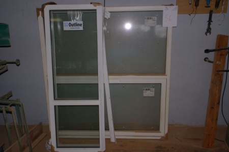 2 pcs window B: 58.5 cm, H: 160 cm, brand: Outline (can not be opened) + 1. window B: 145.5 cm, H: 155 cm, brand: kpk doors and windows (lower part can be opened)