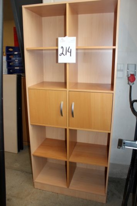 High rack storage with two wardrobes, light beech, 190x80x40 cm.