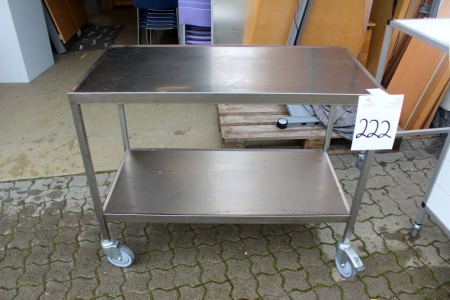 Edelstahl-Tisch auf Rollen mit niedrigeren Regal, 105x53 cm.