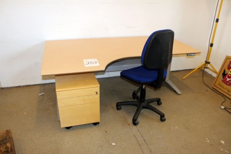 Powered elevating sit / stand desk + chair + drawers
