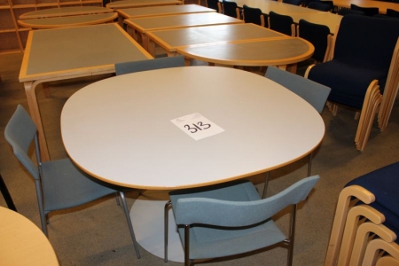 Tisch mit Stahlgestell + 4 Stühle mit grauem Stoff