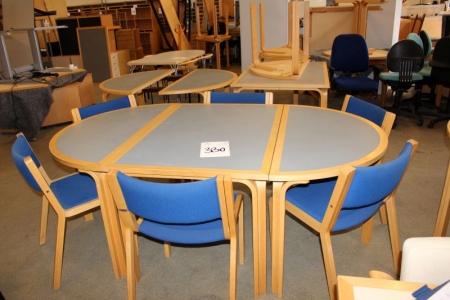 Magnus Olesen bord 120x200cm. + 6 tilhørende stole med blåt stof