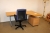 El hæve/sænke skrivebord, bøg, kontorstol + skuffesektion