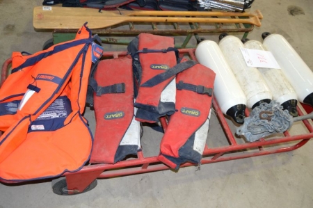 3 x safety vests + 1 x safety vest, Lalizas + 4 x rubber fenders + anchor. Trolley not included