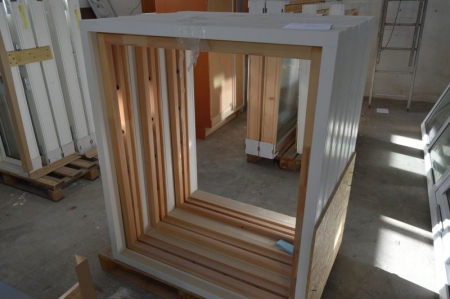 7 x Fensterbänke, Holz, weiß. Rahmenabmessungen, B x H, ca. 108 x 127. Breite etwa 10,5 cm
