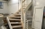 Wooden staircase, turn 90 degrees, 11 steps. Height to the top, about 244 cm.