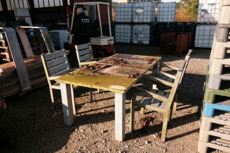 Havebord med galvaniseret stel og 4 galvaniserede stole, støbt bordplade 100x200cm 