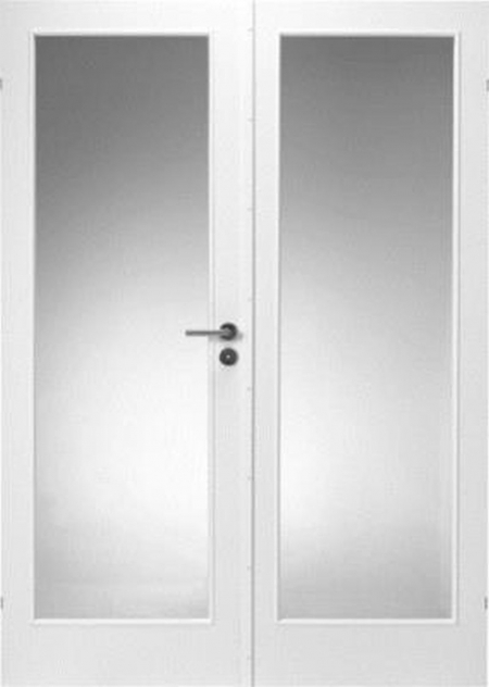 Inside double door with frame; Swedoor Clever-Line Easy GW1 + GW1 825x2040x40 mm, NCSS 1502 G50Y (light gray) with full tempered glass. Karmsæt to double door Swedoor 75mm Snap-in, external frame dimensions of 1713x2089 mm, in white and beech bottom piece