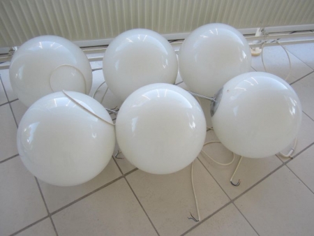 6 pcs ball lamps in white glass, Danish Glass Design, Ø approximately 300 mm
