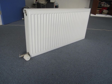 2 pcs radiator 100x50 cm, double and with Danfoss sensor in return, has been used once for heating during the construction phase