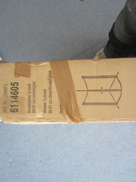 Brusehjørne halvrund, 89-91 cm krom/isglas, ubrugt i brudt original emballage