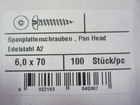 Stainless steel screws 1,200 6,0x70 mm