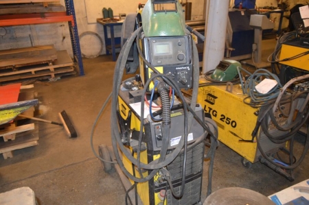 CO2 welding rectifier, ESAB Aristomig 400+ wire feed unit, Aristofeed 30. Welding cables. Welding torch. Water-cooled. Mounted in a frame on wheels